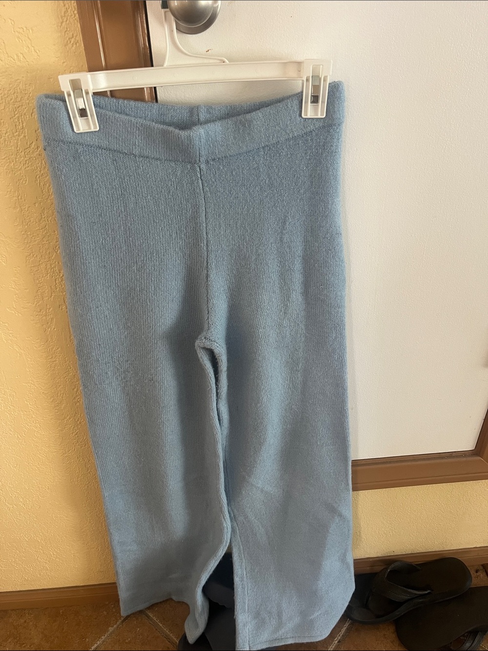 Soft Knit Light Blue Wide-Leg Pants